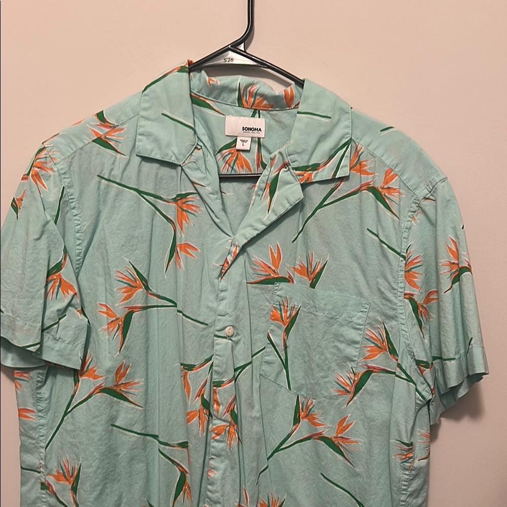 Topman Green and Orange Casual Button Down Shirt